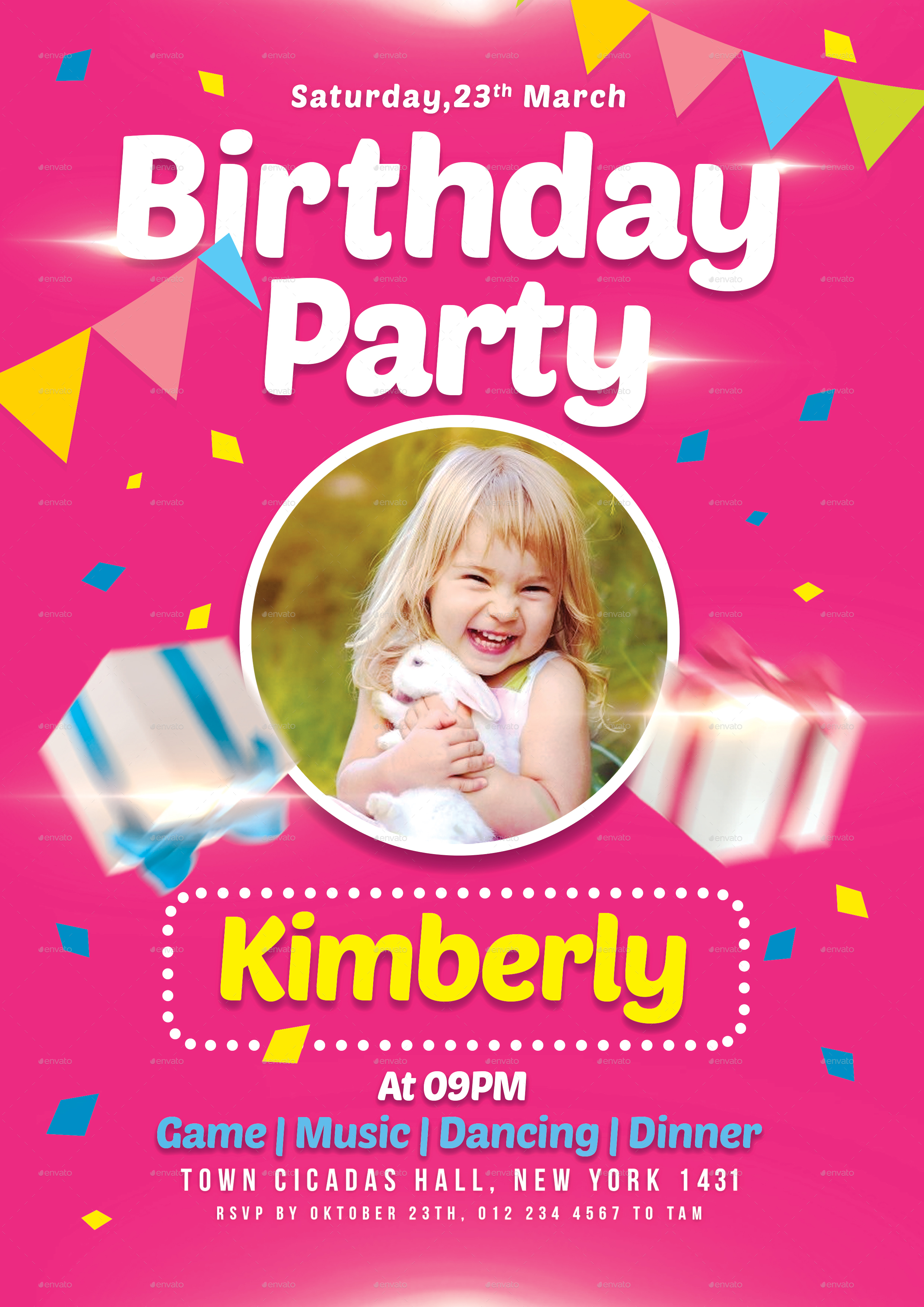 Kids Birthday Party Invitation by lilynthesweetpea GraphicRiver